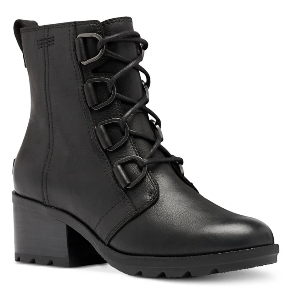 Sorel NWT Black Cate Lace-Up All-Leather Bootie Size 6.5